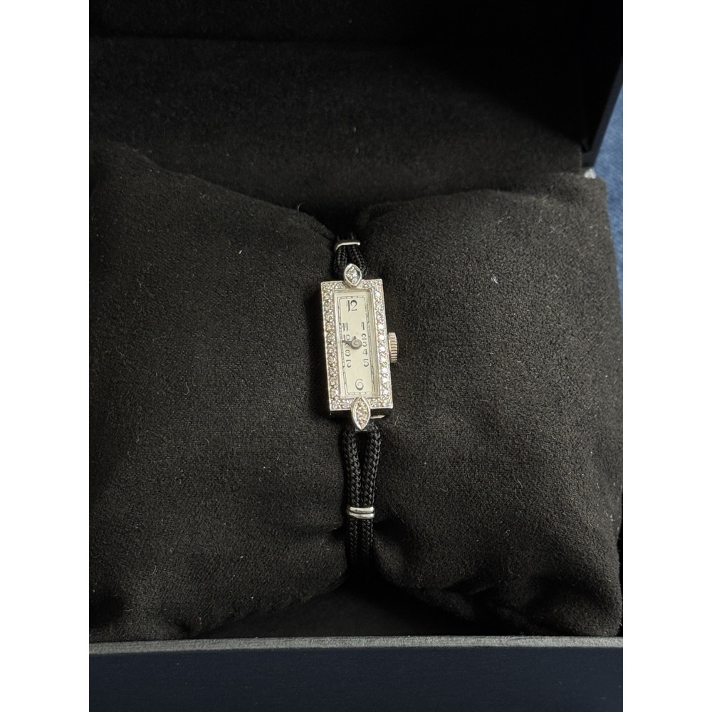 Antique Art Deco Ladies Cocktail Watch in Solid10% Iridium Platinum & Diamonds - Picture 2 of 14